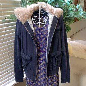Marc Jacobs Comfy Denim Colour Faux Sheepsfur lined Jacket with Faux Fur Hoodie